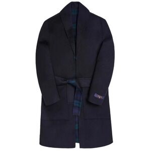 Kith Mens Shawl Collar Black Becker Wool Blend Coat Blue Green Plaid Lining S